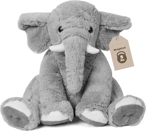 Vista 9 de JellyMallow Animales de peluche con peso de elefante, 5 libras y 16 pulgadas, color azul, almohada grande de peluche de elefante con peso, regalo