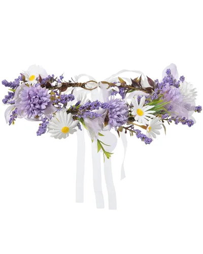 Vista 16 de Corona de flores sintéticas para mujer, diadema floral para novia Azul-1