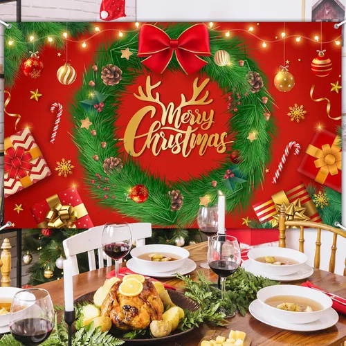 Vista 2 de Avezano Cartel de Feliz Navidad, telón de fondo rojo de Navidad para decoraciones de fiesta, invierno, Año Nuevo, Nochebuena, reuniones familiares