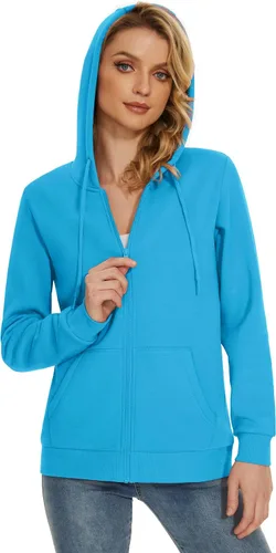 Vista 3 de TACVASEN Sudaderas con capucha y cremallera para mujer, ligera, de rizo francés, con cremallera completa y bolsillos