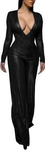 Vista 5 de LightlyKiss Enterizo sexy de terciopelo de manga larga con cuello en V profundo para mujer