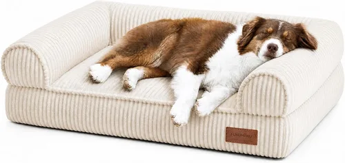Vista 21 de FUKUMARU Sofá cama para perros, acogedora cama de pana para gatos de interior con funda lavable, cama ortopédica impermeable de 28 pulgadas