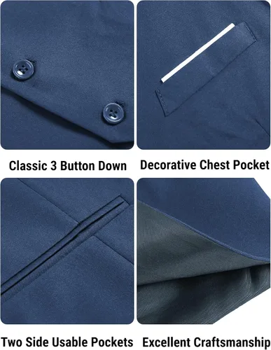 Vista 5 de COOFANDY Chaleco de traje de negocios casual para hombre, ajustado, a la cintura, formal