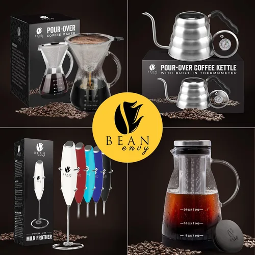 Vista 9 de Bean Envy - Estufa de cuello de cisne con termómetro 40 Oz (1,200 ml) Stainless Steel, Coffee and Tea Brewing, Ergonomic Heat-Safe Handle