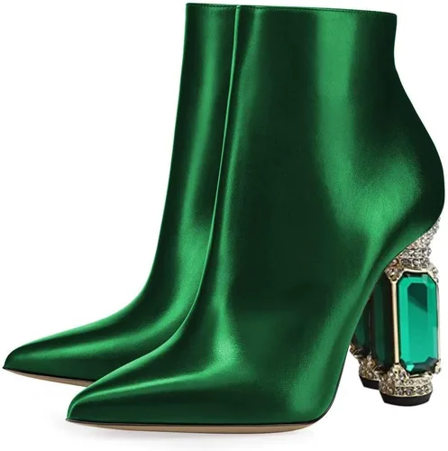 Vista 129 de FSJ Botas de tacón alto con punta puntiaguda para mujer, con tacón alto, con cremallera lateral brillante, estilo casual, para uso diario, zapatos