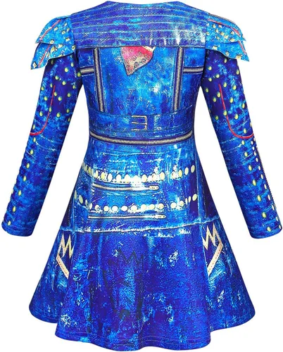 Vista 2 de HenzWorld Evie Costume for Girls Long Sleeve Halloween Dress Cosplay Party Princess Dress up Outfit with Wig