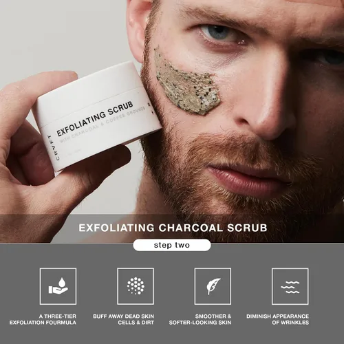 Vista 4 de CRVFT Kit de cuidado facial para hombre, lavado facial de aloe vera, 3 onzas, hidratante hialurónico de 1 onza, exfoliante de carbón de 1.7 onzas