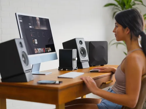 Vista 3 de Audioengine N22 - Amplificador estéreo de escritorio - Amplificador de potencia compacto para altavoces pasivos, audio de computadora y estéreo