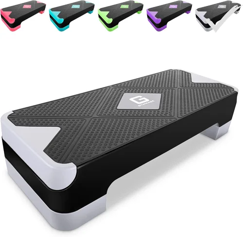 Vista 8 de GYMMAGE Stepper aeróbico de entrenamiento ajustable, plataforma de ejercicios aeróbicos con 2 elevadores, plataforma de ejercicios para fitness