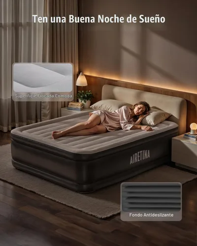 Vista 5 de Airefina Colchón de aire Queen con bomba incorporada, colchón inflable elevado cómodo con bolsa de transporte, cama de aire probada de fugas de 48