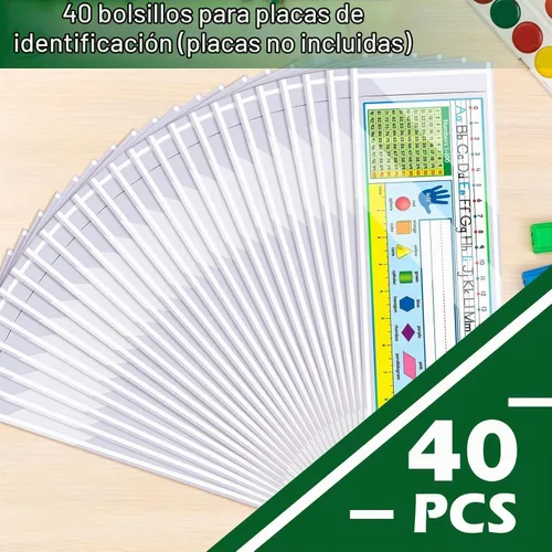 Vista 6 de Meetory 40 PCS Bolsillos Mejorados para Placa de Identificación, 18.5" x 4.9" Placas de Identificación de Escritorio Autoadhesivas con Bolsillo