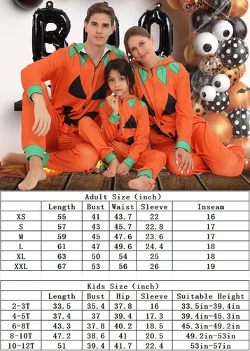Vista 7 de Pijama familiar de Halloween para disfraz de calabaza para adultos, pijamas a juego para parejas y niños