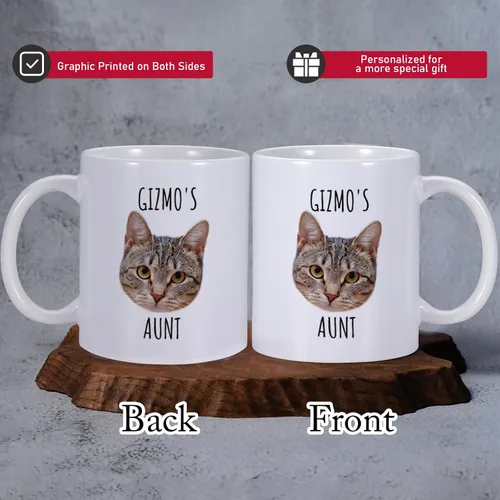 Vista 2 de Taza de café personalizada para gatos, taza de foto de gato personalizada, taza de café de tía de gato, taza de café personalizada para mascotas
