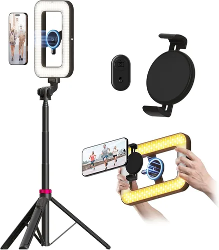 Vista 10 de Luz de anillo para selfie con soporte y soporte para teléfono, soporte de teléfono aéreo con luces de anillo de 10.5", luz circular de escritorio