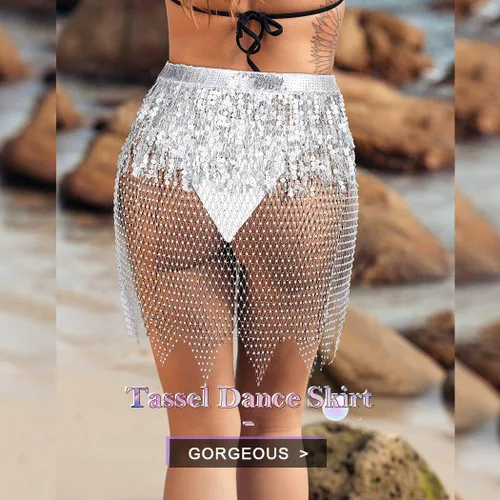 Vista 7 de Nicute Falda de lentejuelas con flecos, falda de danza del vientre, falda de malla brillante para festivales rave, disfraz para mujeres y niñas