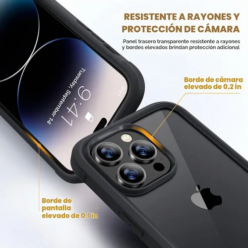 Vista 4 de Diaclara - Funda diseñada para iPhone 14 Pro de 6.1 pulgadas, resistente, de cuerpo completo, con protector de pantalla sensible al tacto y Negro