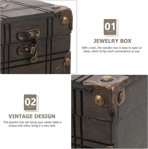 Vista 6 de Alipis Vintage Wooden Jewelry Box Retro Antique Trinket Storage Case with Buckle for Rings Earrings Necklaces Bracelets Retro European