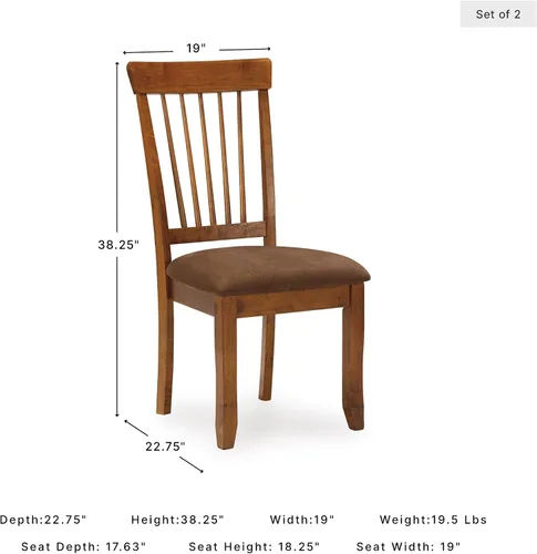 Vista 3 de Signature Design by Ashley Berringer Sillas de comedor con respaldo de husillo de 18" (juego de 2) – Marrón claro rústico con asiento acolchado