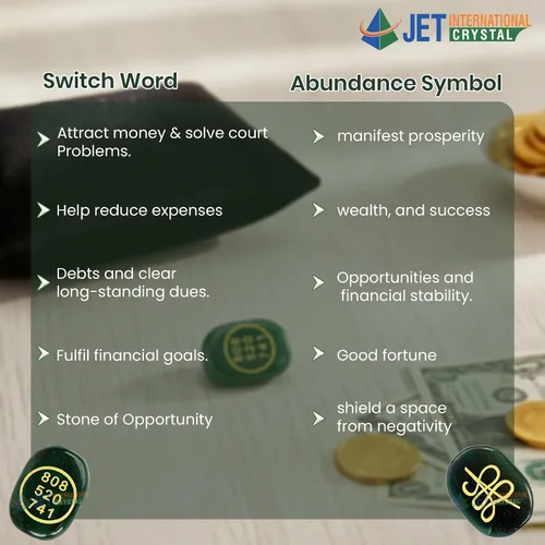 Vista 6 de Jet - Juego de piedras de reiki con símbolo de jade verde energizado, cristal curativo certificado para la suerte, abundancia y dinero, jade