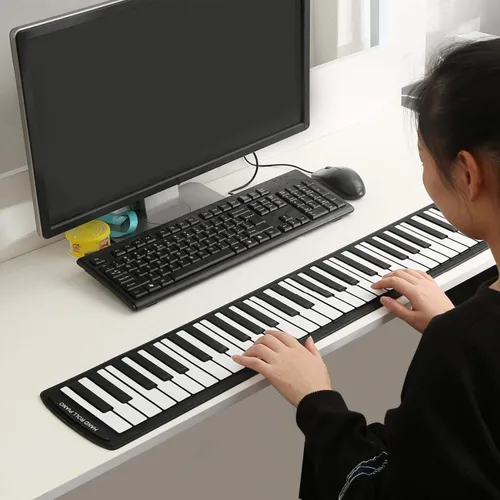 Vista 7 de Piano enrollable, portátil de 61 teclas enrollables, de silicona suave, flexible, teclado electrónico, para el hogar, escuela, para regalo