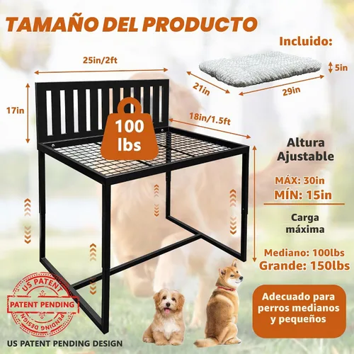 Vista 3 de Junto a la cama para perro, literas para perros de altura ajustable, marco de cama de metal para perros de 25 x 17 pulgadas con cojín (mediano)