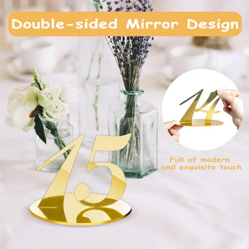 Vista 3 de Rely2016 - Número de mesa de espejo, 1-20 números de mesa de boda con base de soporte, números de mesa de acrílico, tarjeteros, decoración