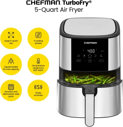 Vista 6 de CHEFMAN Freidora de aire digital multifuncional+paquete de asador con freidora de aire TurboFry Touch