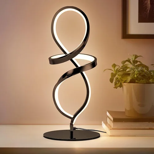Vista 10 de Lámpara de mesa pequeña moderna con diseño espiral LED, lámpara de mesita NEGRO MATE