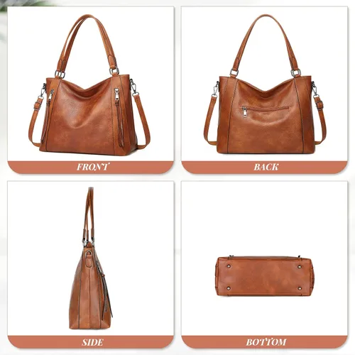 Vista 2 de UBORSE Bolsas de mano para mujer, bolsos y bolsos de mano con asa superior, bolso de hombro suave, bolso de mano para mujer, de cuero vegano, juego