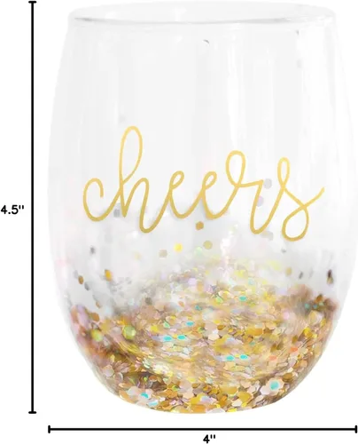 Vista 3 de Mary Square Cheers Gold Foil Confetti - Vaso de vino acrílico sin tallo, 14 onzas