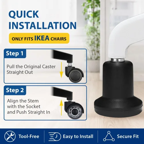 Vista 5 de AXL 10mm Stem Bell Glides Compatible with IKEA Office Chairs - 61mm High Profile, High-Strength Nylon Stationary Feet, Replace Caster Wheels with