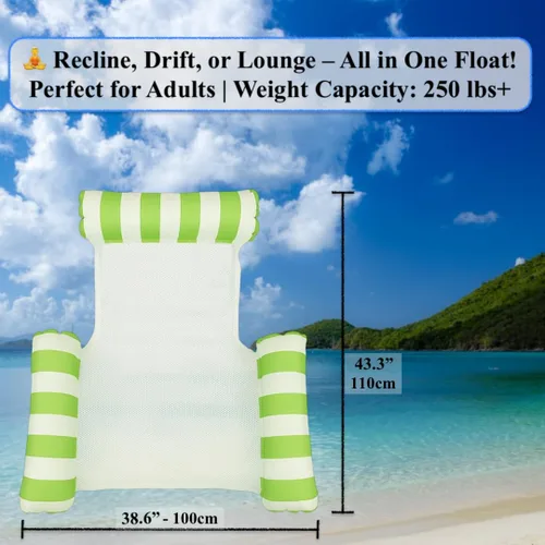 Vista 3 de Paquete de 2 flotadores inflables de agua para adultos – Tumbona flotante de piscina con asiento de malla – Hamaca flotante para adultos piscina