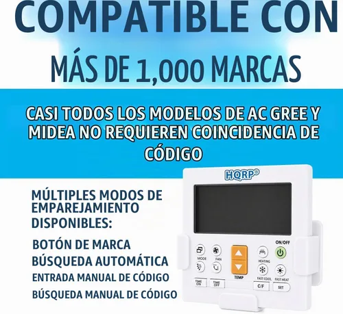 Vista 5 de HQRP Mando a distancia universal para aire acondicionado: Ventana AC, Split AC, Mini Split AC etc. Compatible con Gree Midea Fujitsu Mitsubishi Lg