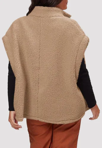 Vista 58 de Hongqizo - Chaleco de forro polar mullido para mujer, casual, de gran tamaño, cálido, con botones, chaqueta de sherpa con bolsillos