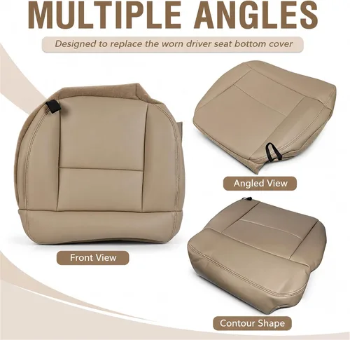Vista 6 de Funda de Asiento Inferior del Lado Izquierdo Delantero del Conductor de Repuesto de Cuero Beige Tostado Compatible con Ford F150 Lariat XL XLT 2004