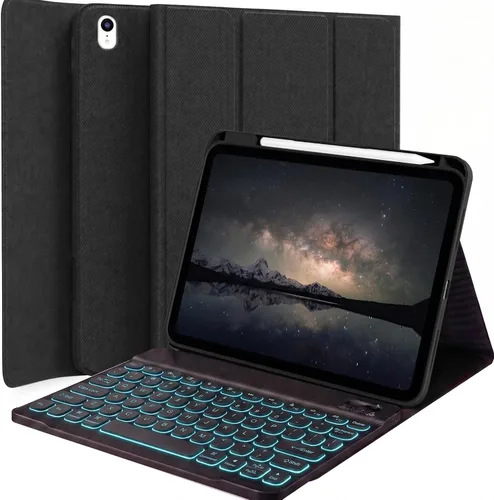 Vista 17 de Funda de teclado retroiluminada para iPad de 9.7 pulgadas 2018 (6ª generación) / iPad 2017 (5ª generación) / iPad Air 2/1, teclado inalámbrico Negro