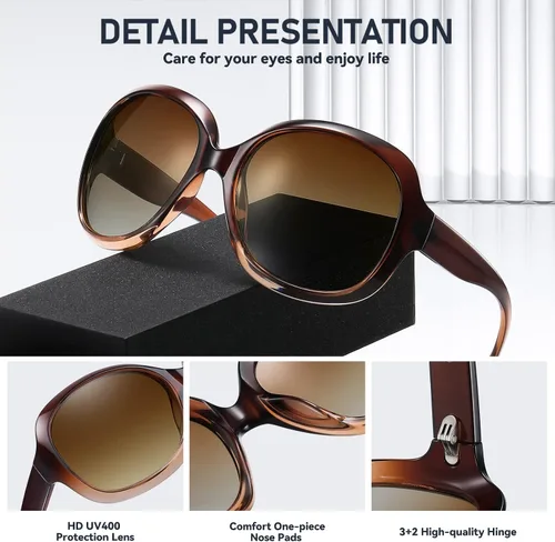 Vista 4 de Tnnaiko Gafas de sol polarizadas de gran tamaño para mujer, de moda, clásicas, para conducción, con protección UV400