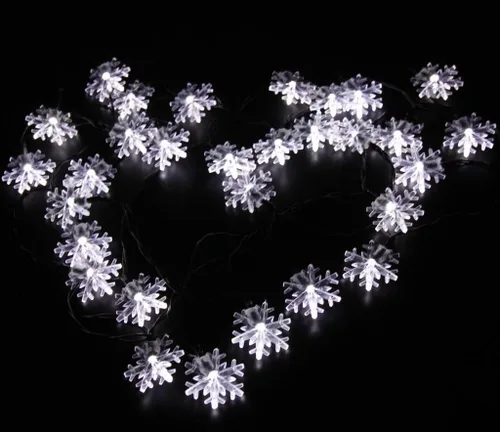 Vista 6 de Guirnalda de luces solares de Navidad para exteriores, impermeables, 30 LED, 20 pies, copos de nieve, luces de hadas de Navidad con 8 modos
