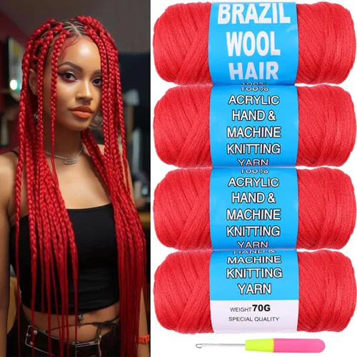 Vista 15 de COOKOO 2 rollos de hilo de lana brasileña color negro natural para cabello trenzado de ganchillo, trenzas, torsión, urdimbres, torsión senegalesa
