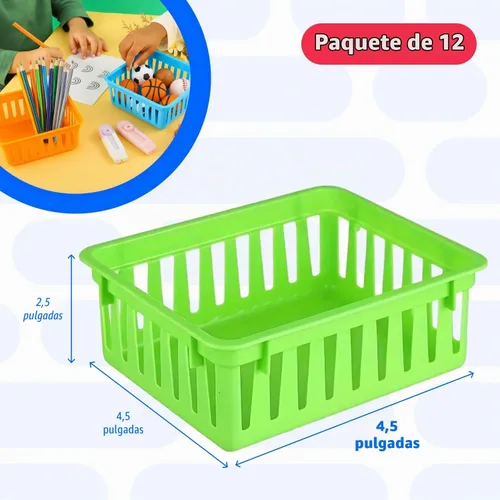 Vista 3 de PREXTEX Cestas de almacenamiento para el aula, contenedor de lápices y lápices - Organización del aula - Cestas cuadradas de plástico multicolor, 5