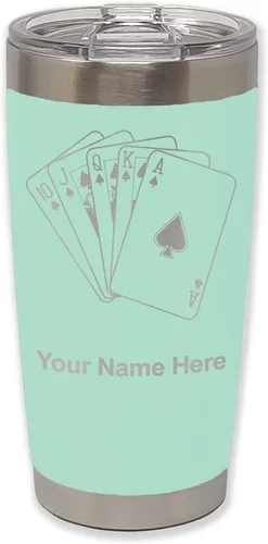 Vista 27 de LaserGram Vaso aislado al vacío de 20 onzas, tarjetas de póquer Royal Flush con grabado personalizado incluido (negro)