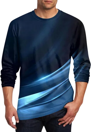 Vista 9 de Camisetas de verano para hombre, de manga larga, cuello redondo, casuales, básicas, atléticas, tallas S-4XL