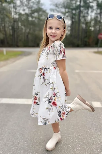 Vista 7 de Arshiner Vestido casual de verano sin mangas floral para niñas