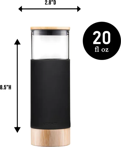 Vista 5 de Le'raze Vaso de vidrio prémium de 20 onzas con popote y base de tapa de bambú, funda protectora de silicona, sin BPA, botella de agua, vasos