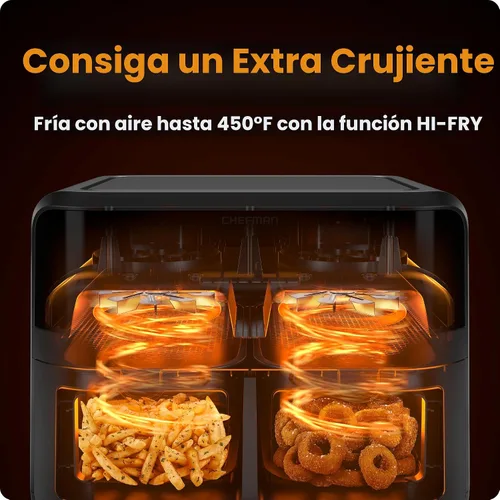 Vista 3 de CHEFMAN Horno freidora de aire de doble cesta de 6 cuartos con ventanas de fácil visión, acabado de sincronización, Hi-Fry, apagado automático, 2