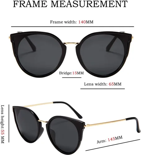 Vista 6 de FEISEDY Gafas de sol polarizadas vintage de ojo de gato para mujer, gafas de sol redondas de gran tamaño, antirreflejos B7000