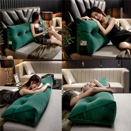 Vista 7 de Almohada triangular grande para cabecero beige con cuña para cama, almohada de lectura, respaldo de posicionamiento, cojín con funda extraíble