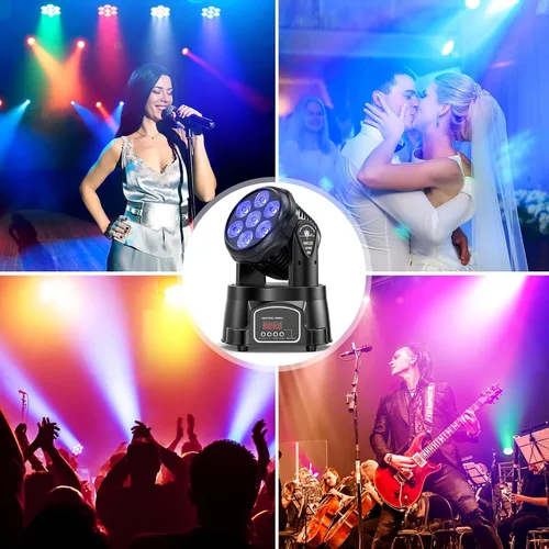 Vista 7 de U`King Luz de cabeza móvil RGBW LED Efecto de iluminación de escenario, 7 x 10 W, cabezales móviles, luces de lavado por DMX y control remoto