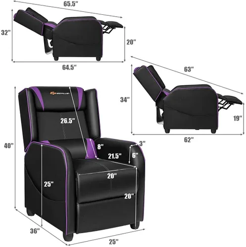 Vista 3 de Silla reclinable para juegos de masaje, color morado Púrpura