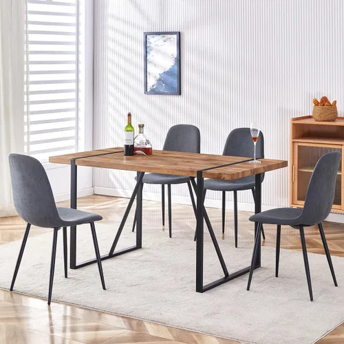 Vista 19 de Mesa de comedor de 55 pulgadas para 4-6, mesa de cocina de madera con patas de metal, mesa de comedor para 4-6 para el hogar, comedor, sala de estar